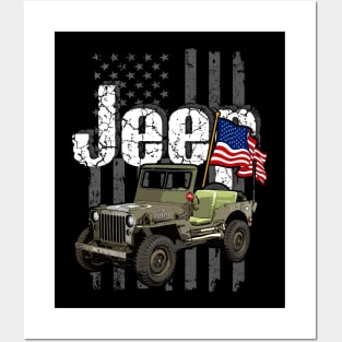 Willys MB Jeepcar JEEP Flag Posters and Art